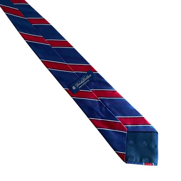 Brooks Brothers Silk Tie Navy Blue Red Repp Stripe Preppy Academia Patriotic USA - Picture 7 of 8